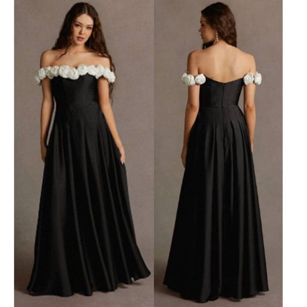 Azazie Women's Cameron Evening Maxi Dress Party White Rose Gown Size 6 $199